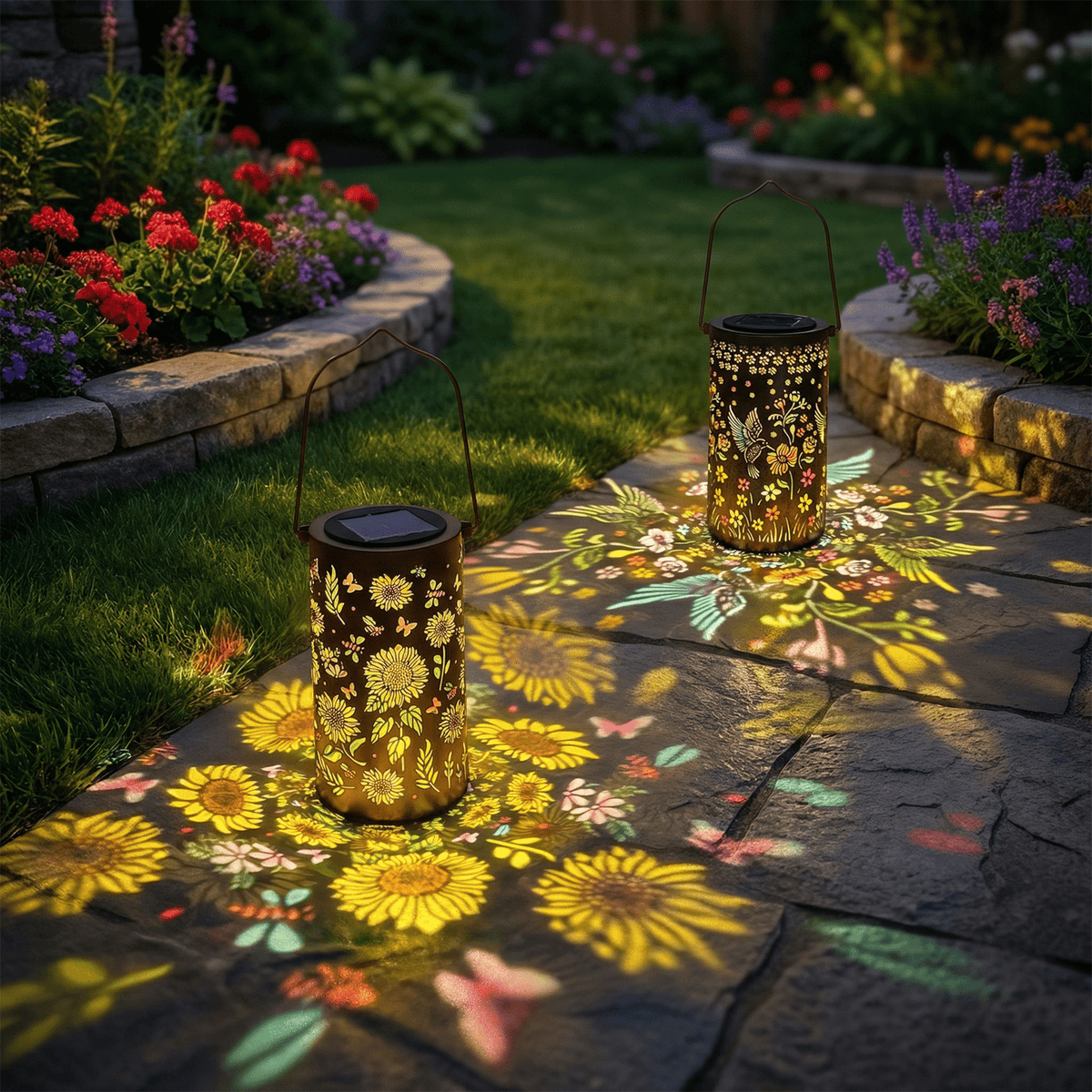 Colorful Solar Lanterns IP65 Outdoor Waterproof, Mother's Day Gifts for Women Mom Grandma - LED Colorful Sunflower Solar Lights Metal Hanging Lantern for Patio Yard Porch