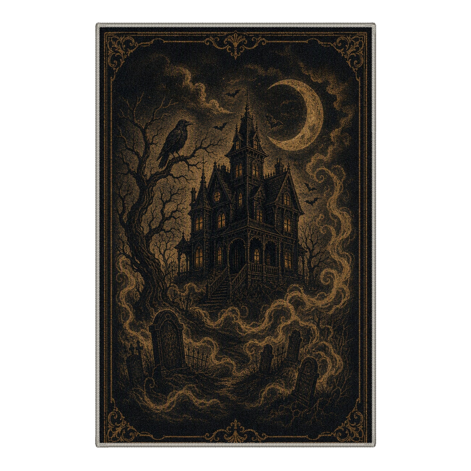 GENIMO 2'x3' Halloween Doormat, Washable Non Slip Soft Gothic Castle Outdoor Door Mat for Front Door Covered Porch Patio Entryway, Antique Gold