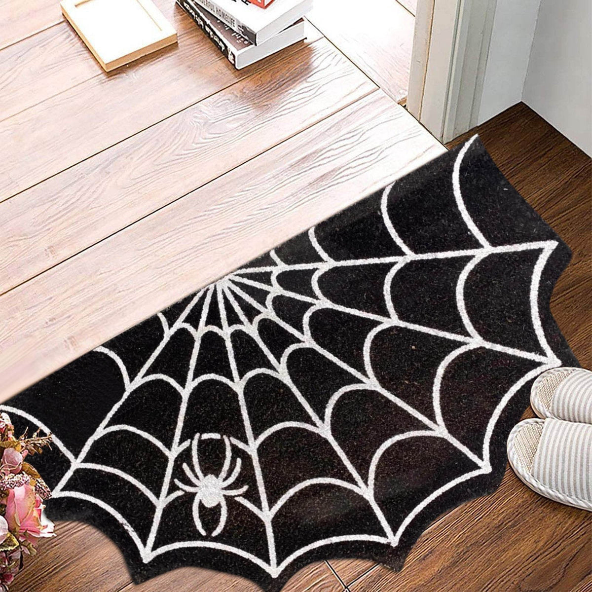 XinganshangM Spider-Web Welcome Doormat Outdoor-Entrance - Half-Circle-Door-Mat Non- Dark Artifical Coir Mats Halloween Decor