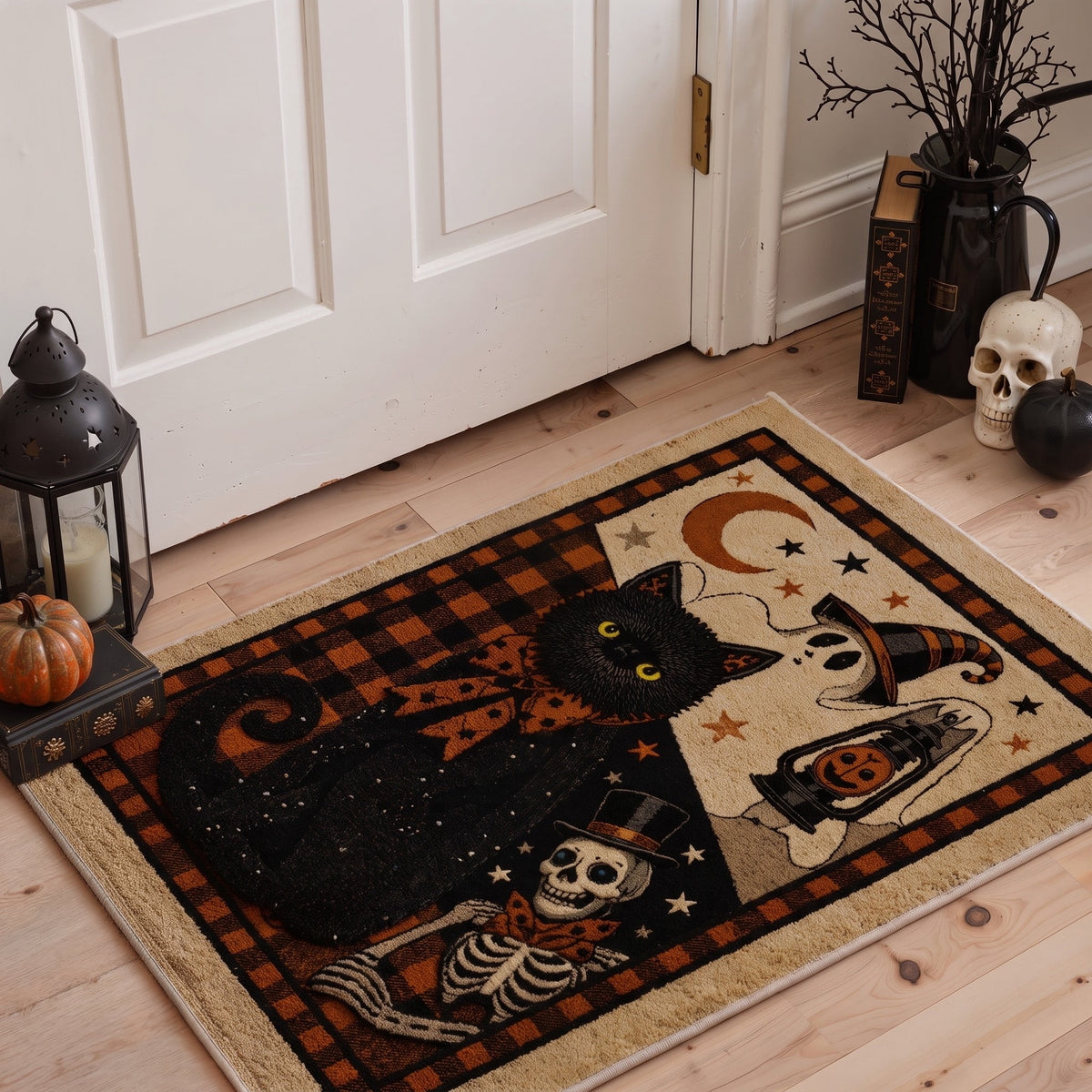 GENIMO 2'x7' Halloween Runner Rug, Washable Non Slip Soft Gothic Raven Indoor Outdoor Hallway Runner for Porch Patio Kitchen Entryway, Rust Orange