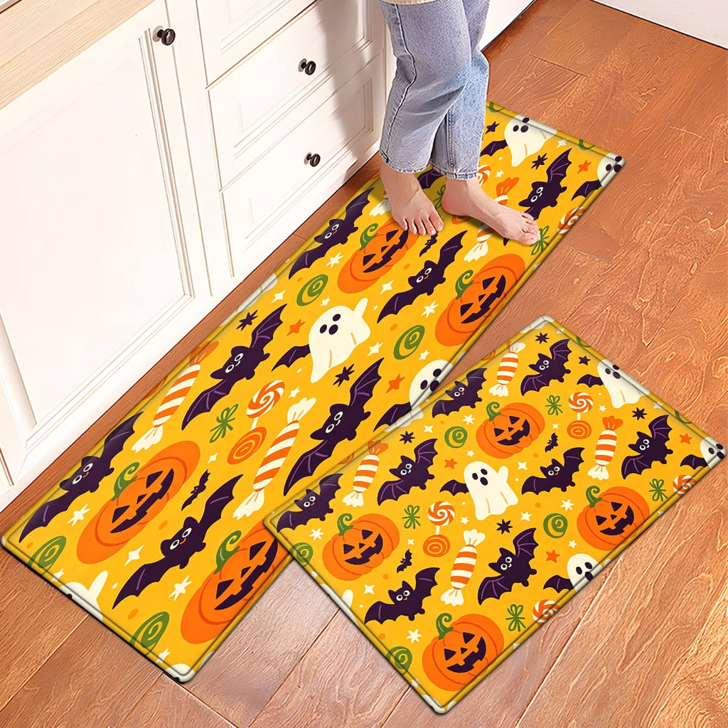 CCTFS Halloween Pumpkin Bat Candy 1Pc Flannel Mat and Kitchen Rugs,Soft Non-slip,Perfect for Home Bathroom