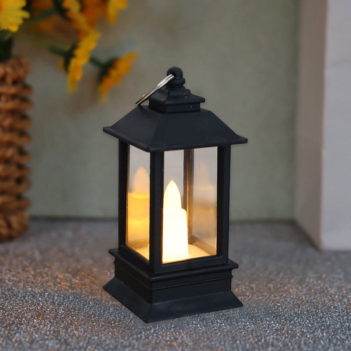 Lanterns Decorative Indoor & Outdoor- Black Candle Lantern, 3.7in Waterproof LED Lantern for Patio & Porch, Battery-Powered Hanging Vintage Lanterns with Timer for Weddings, Transparent