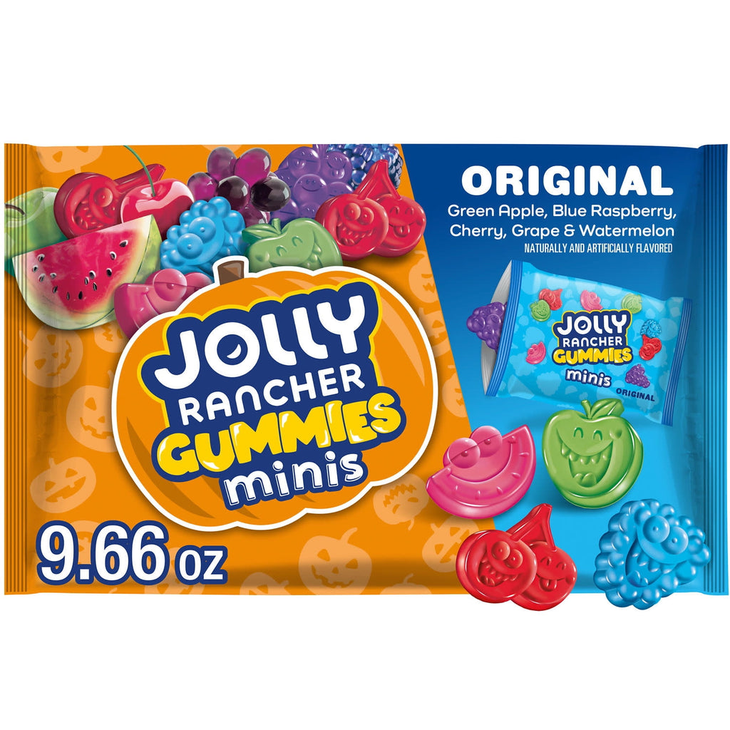 Jolly Rancher Gummies Minis Assorted Fruit Flavored, Halloween Candy Bag, 9.66 oz