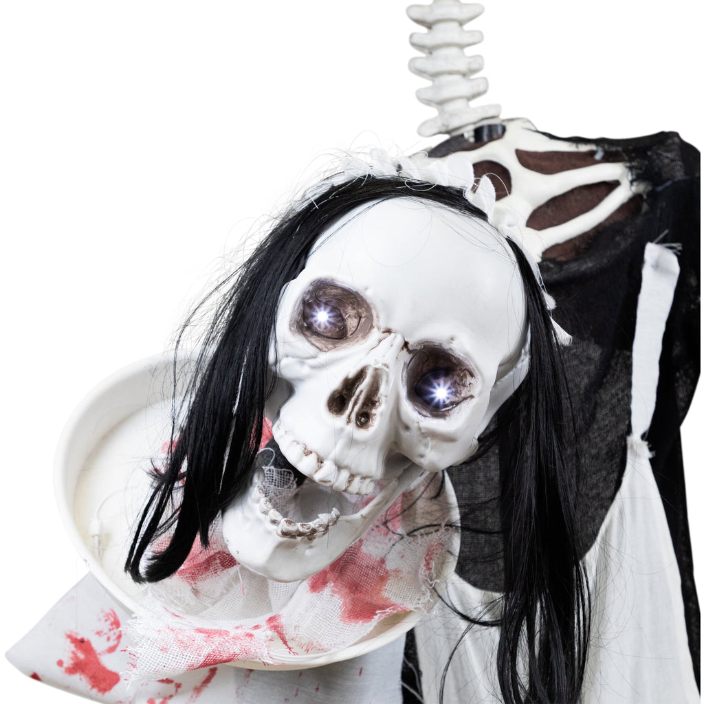 Northlight LED Animated Head-in-Hand Skeleton Maid Halloween Decoration - 57" - White Lights