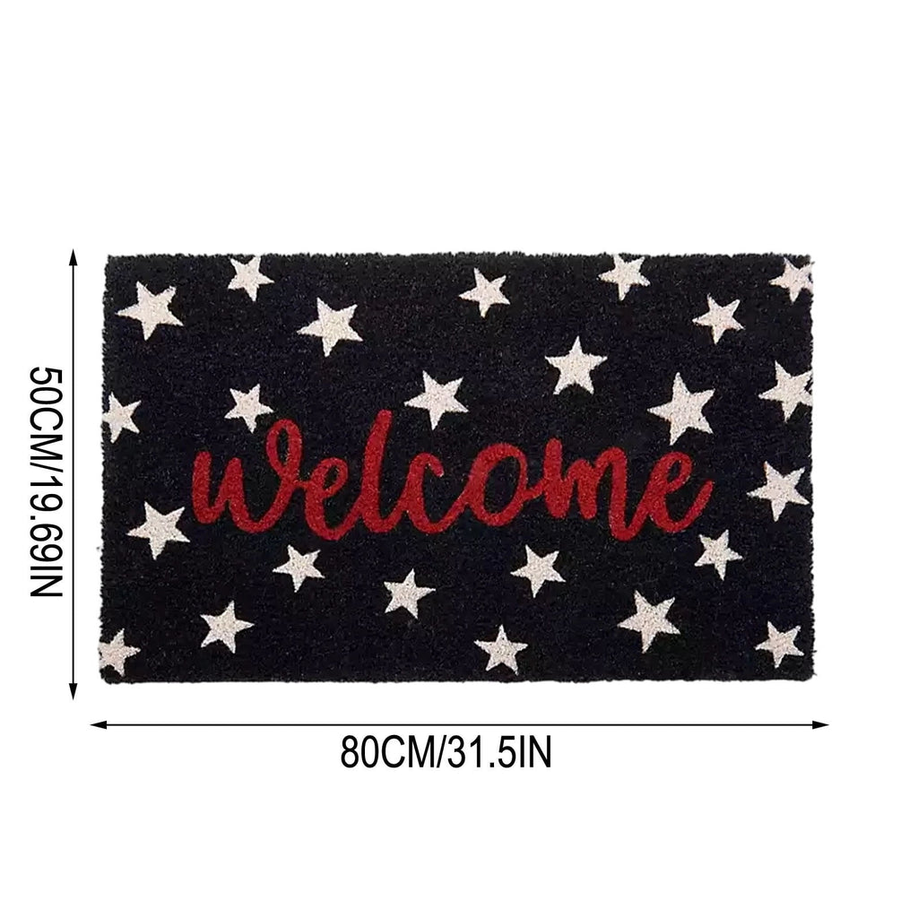 Patriotic Door Mat 4th of July Bow Flag Floor Doormats Independence Day Star Welcome Non Slip Mats for Front Porch Decor 16*24in Black