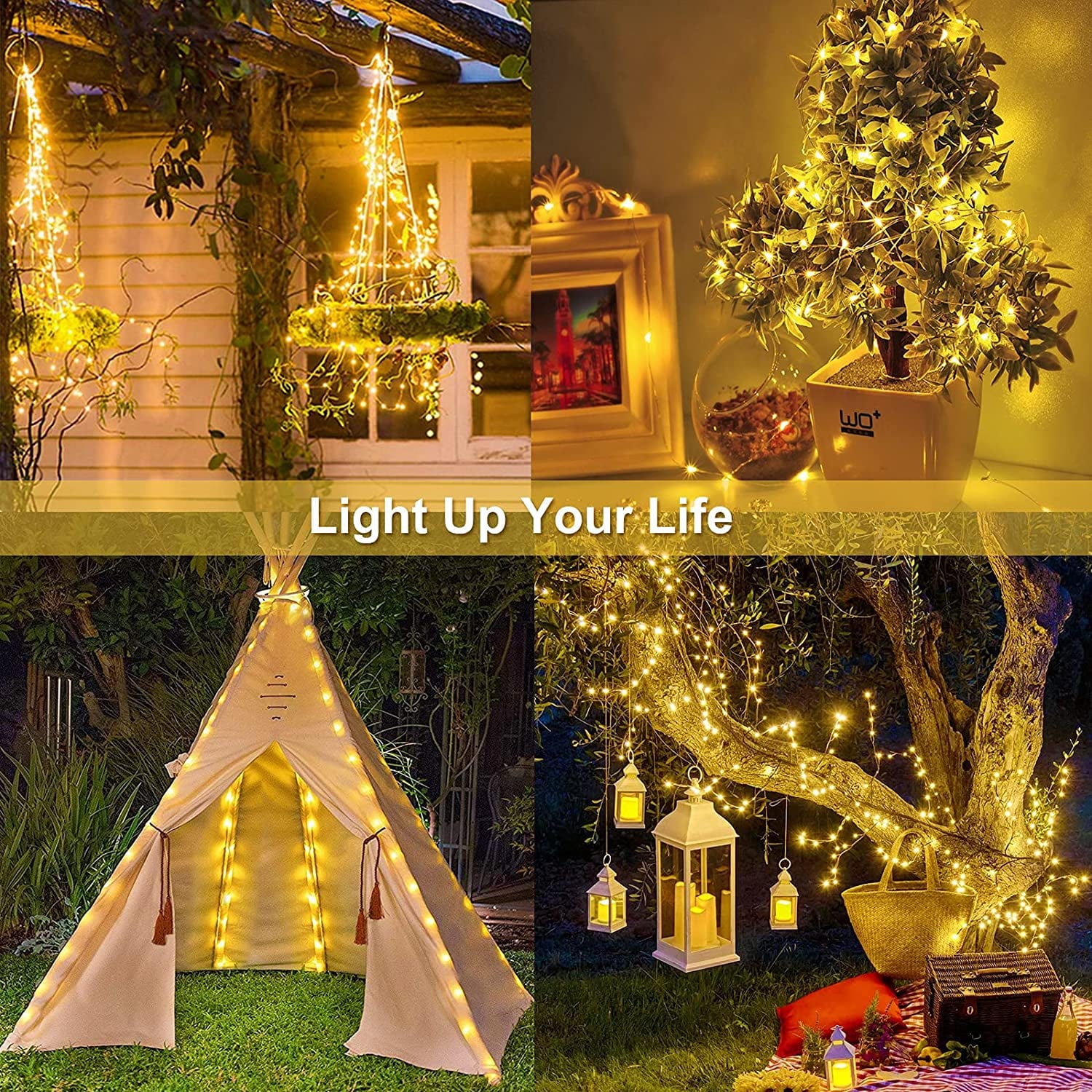 2 Pack Solar Fairy Lights Outdoor 33ft 100 LED Solar Powered Copper Wire Lights 8 Modes Waterproof for Garden Tree Patio Wedding Party Decor,Cool White