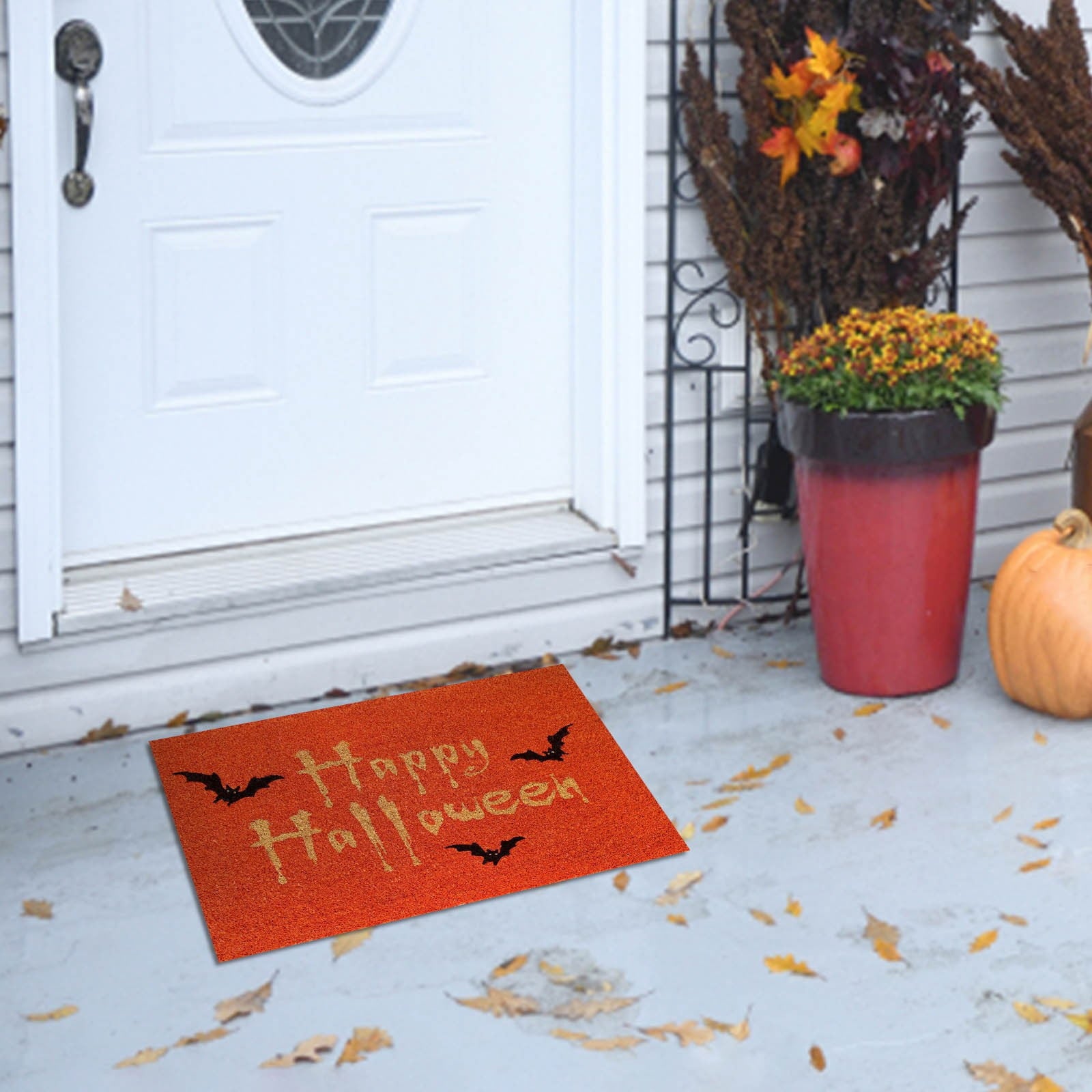 Wovilon Halloween Area Rug Doormat, Black Castle Front Door Mat Non Slip Rubber Backing, Happy Halloween Orange Indoor Outdoor Entrance Mats, Halloween Home Decor Outdoor Rug, 16 X 24 Inches