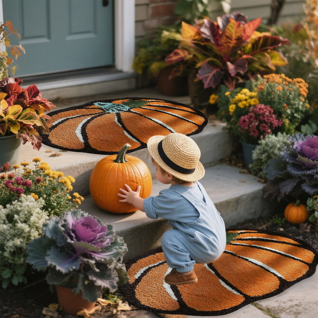 Cute Pumpkin Shaped Doormats, 15.7''x23.6'' Soft Non Slip Decorative Rugs for Front Door Bedroom Bathroom, Halloween & Thanksgiving Supplies