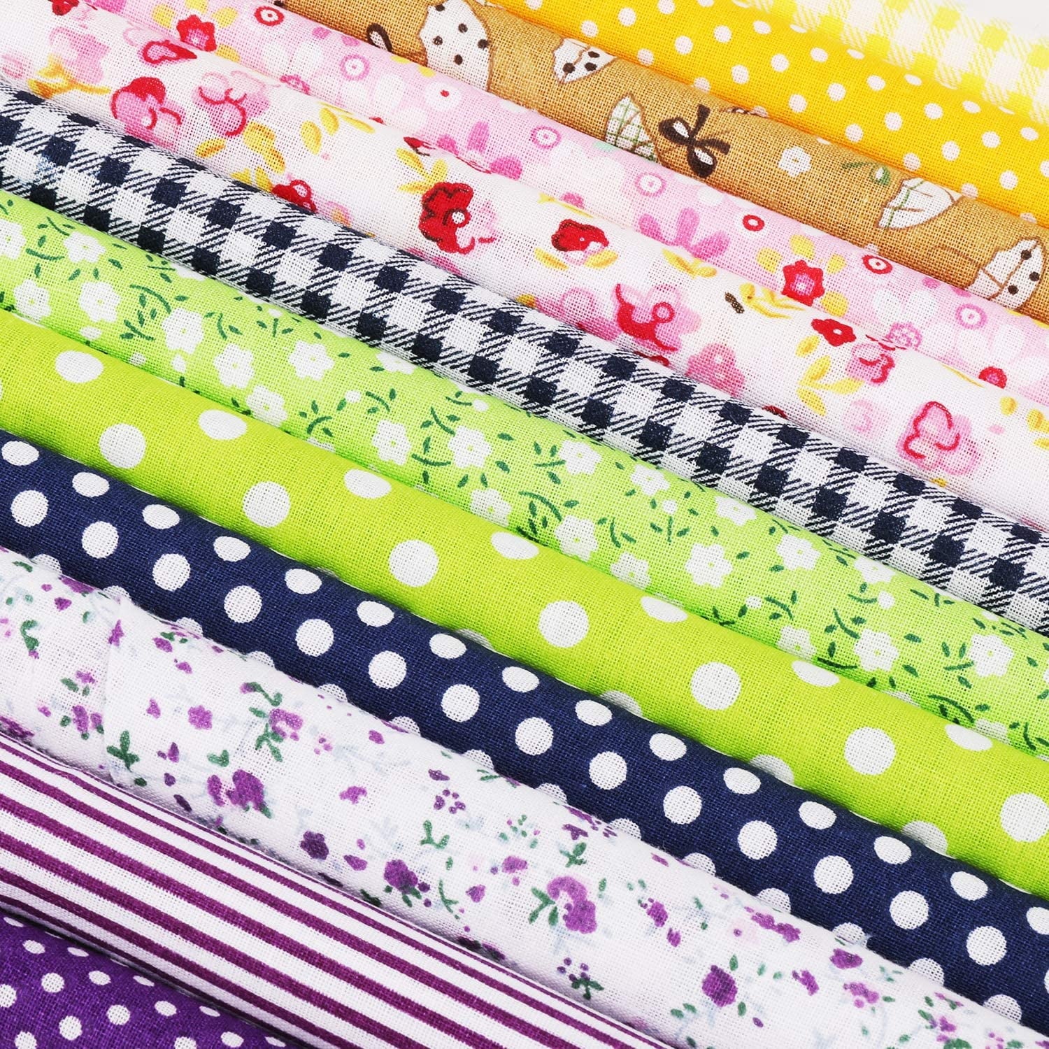 56PCS Cotton Craft Fabric Bundle, 10 inches Squares Sheets Patchwork, Sewing Quilting Craft Fabric, DIY Sewing Scrapbook Quilting Dot Stripe Fabric