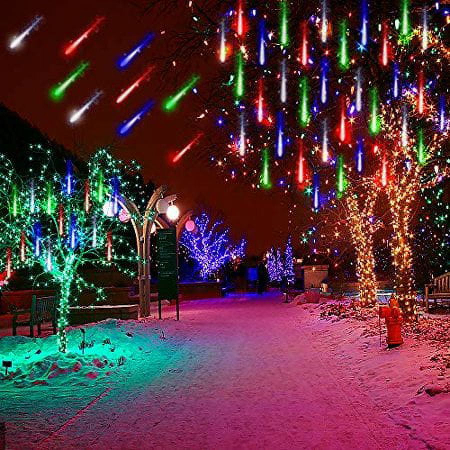 Morttic Meteor Shower Lights, Outdoor Falling Rain Lights 12 inch 8 Tube 192 LED Snow Falling Icicle Cascading Lights for Xmas Tree Halloween Decoration Wedding Party, Warm White