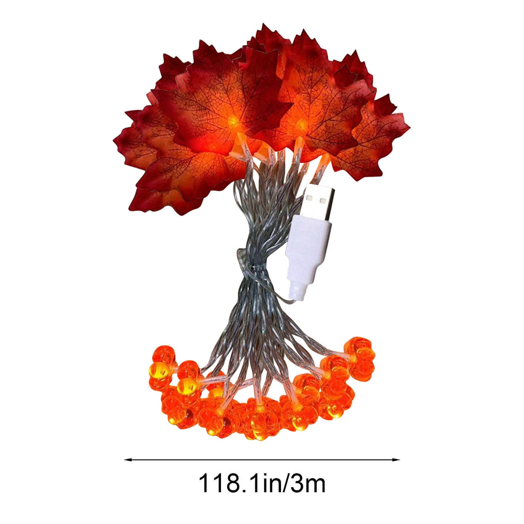 Btomtd 118.11 inch Pumpkin and Maple Leaf Lantern String Light Halloween Thanksgiving Decorative Light for Autumn Festival Porch Pathway or Table Decor, Orange