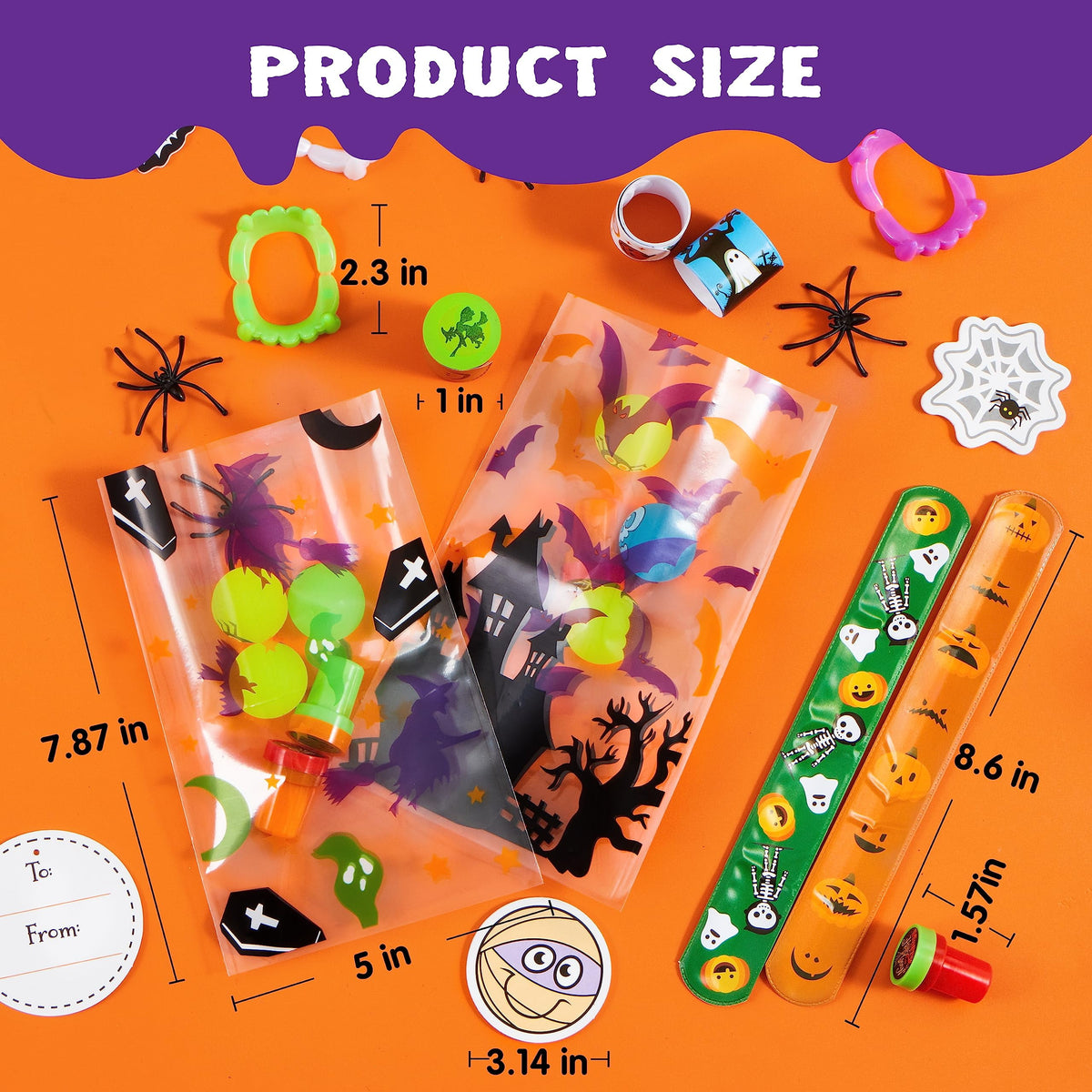 Joyfy 168 Pcs Halloween Stationery Party Favors,Halloween Gifts for Kids,Halloween Goodies Including Halloween Vampire Teeth,Spiders,Stamps,Stickers,Slap Bracelets