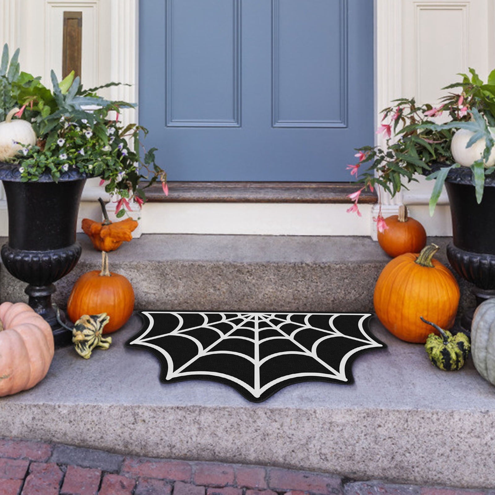 SLYNSHome Halloween Mats,31.5x15.7 Inch Spider Web Bathroom Door Mat Halloween Themed Rugs Avoid Slip Floor Mat Non-slip Pad for Front Door Hallowmas Home Decoration Supplies