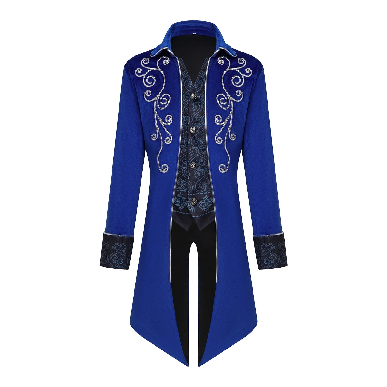 GYQMBT Men Medieval Steampunk Tailcoat Jacket Gothic Victorian Frock Coat Uniform Halloween Party Cosplay Gentleman Costumes, Blue, XL