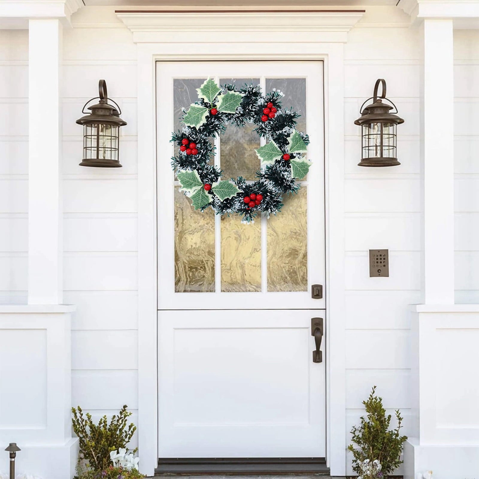 Btomtd Diameter 8" Pumpkin Skull Wreath Halloween Decor Acrylic Round Disk Hanging Ornament with Garland for Front Door Window, A