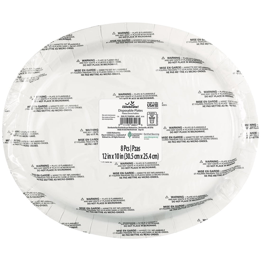 Jack-o'-Lantern Oval Disposable Paper Plates, Multicolor, 12" x 10", 8 Count, Halloween by Way To Celebrate