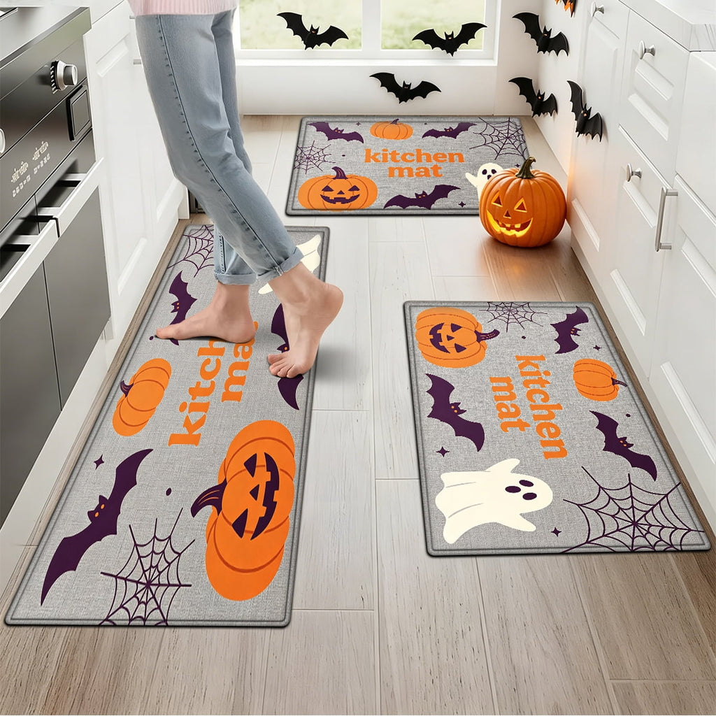 YIMEIS Halloween Pumpkin Lanterns 3Pcs Flannel Mat and Kitchen Rugs Set,Soft Non-slip,Perfect for Home Bathroom