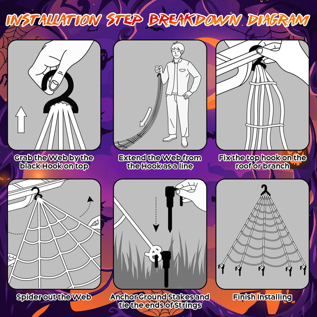 Scidweet Halloween Decorations Outdoor, 500 LED Halloween Giant Spider Web Lights for Garden Yard Porch Home Decor, Purple White