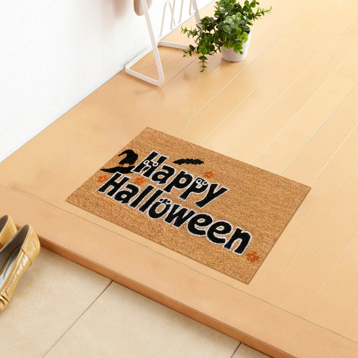 Wovilon Halloween Area Rug Doormat, Black Castle Front Door Mat Non Slip Rubber Backing, Happy Halloween Orange Indoor Outdoor Entrance Mats, Halloween Home Decor Outdoor Rug, 16 X 24 Inches