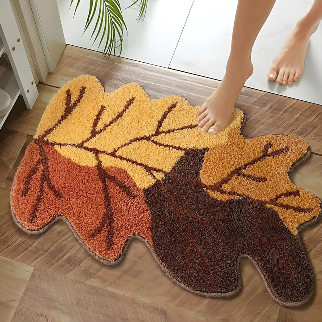 Fall Area Rug Maple Leaf Pumpkin Imitation Wool Mat 27.56x27.56in Polyester Skidproof & Soft for Living Room Bedroom Entryway Fall Doormat by MPOISVA