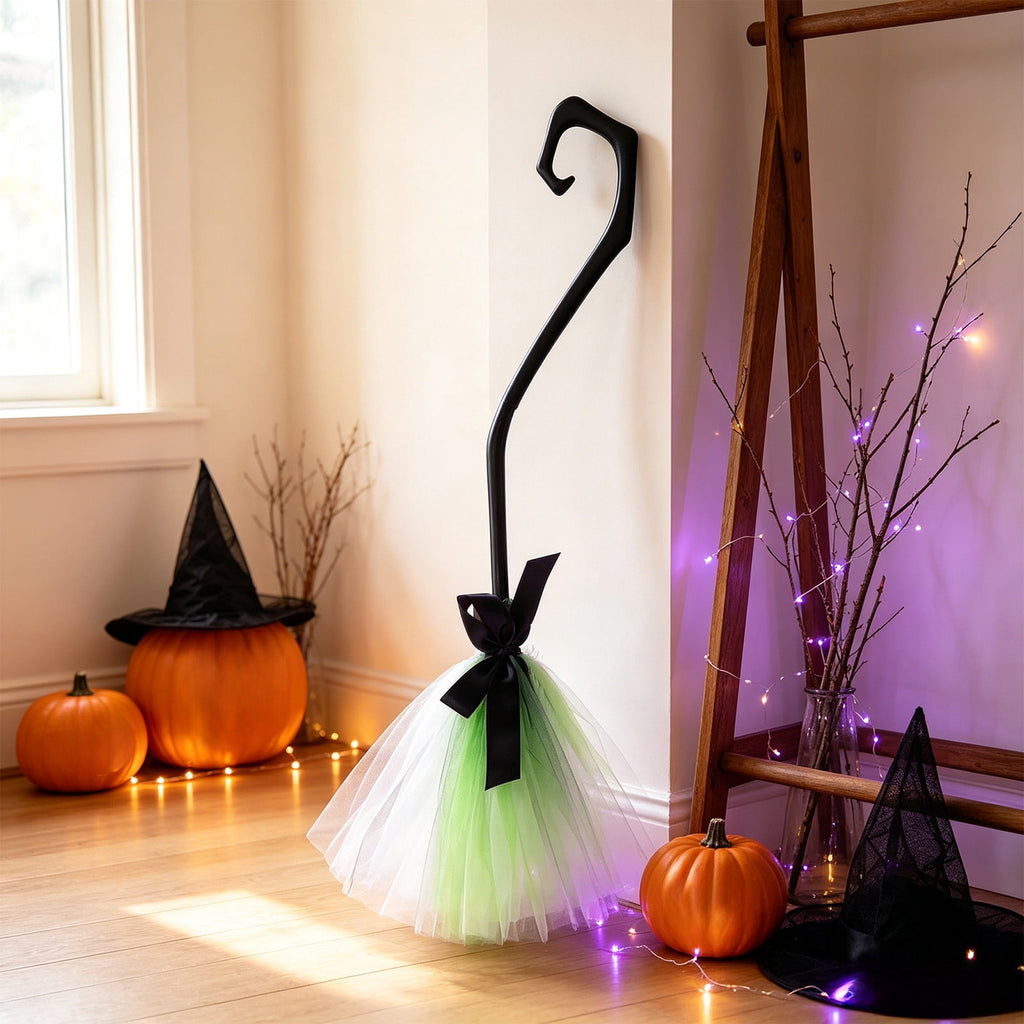 Halloween Decoration Indoor, 5.5 Ft Giant Light-Up Witches Broom, Rustic Halloween Decor for Porch, Yard, Front Door