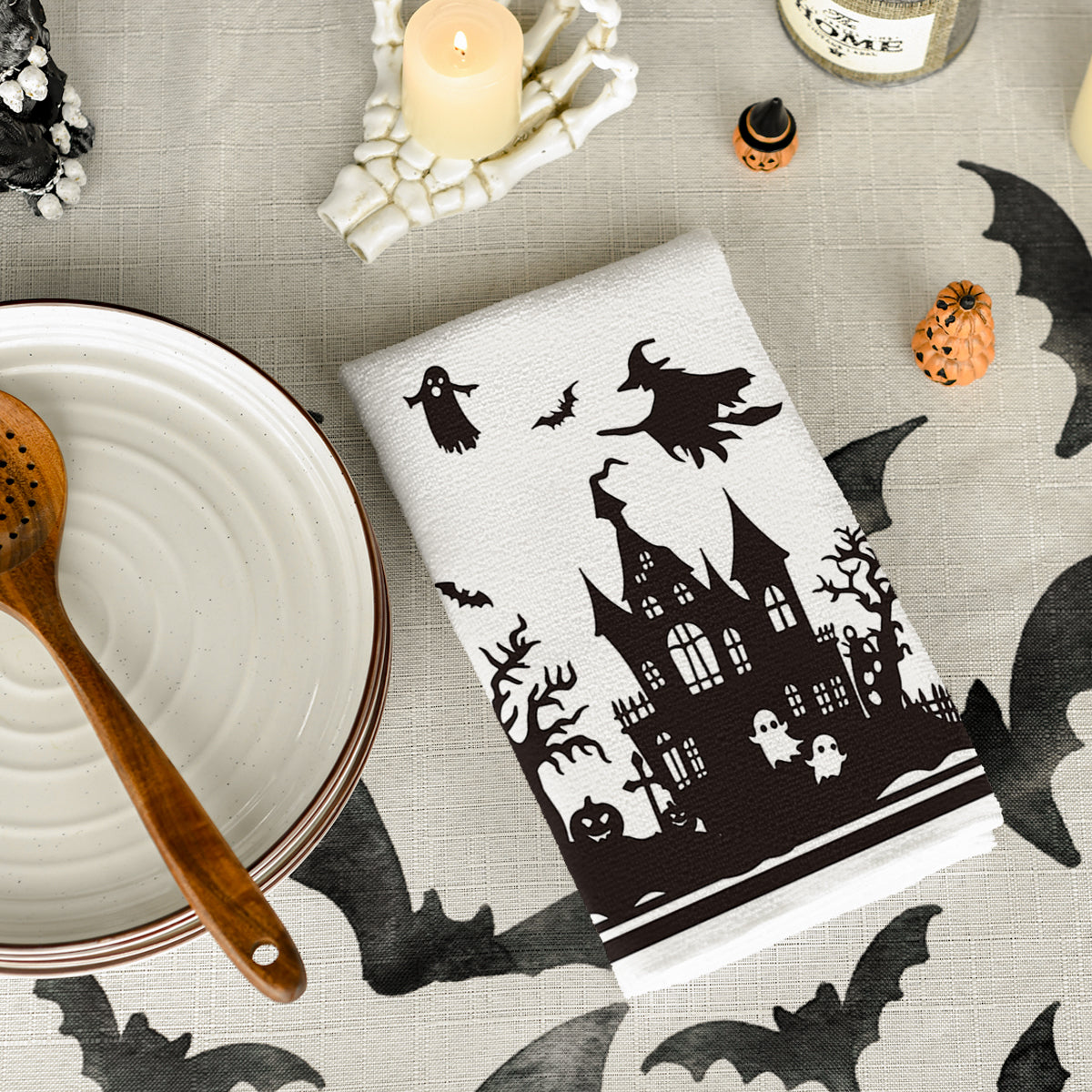 Sm:)e Spider Web Jack-O'-Lantern Pumpkin Cat Happy Halloween Kitchen Towels Dish Towels 18x26 Inch Set of 2