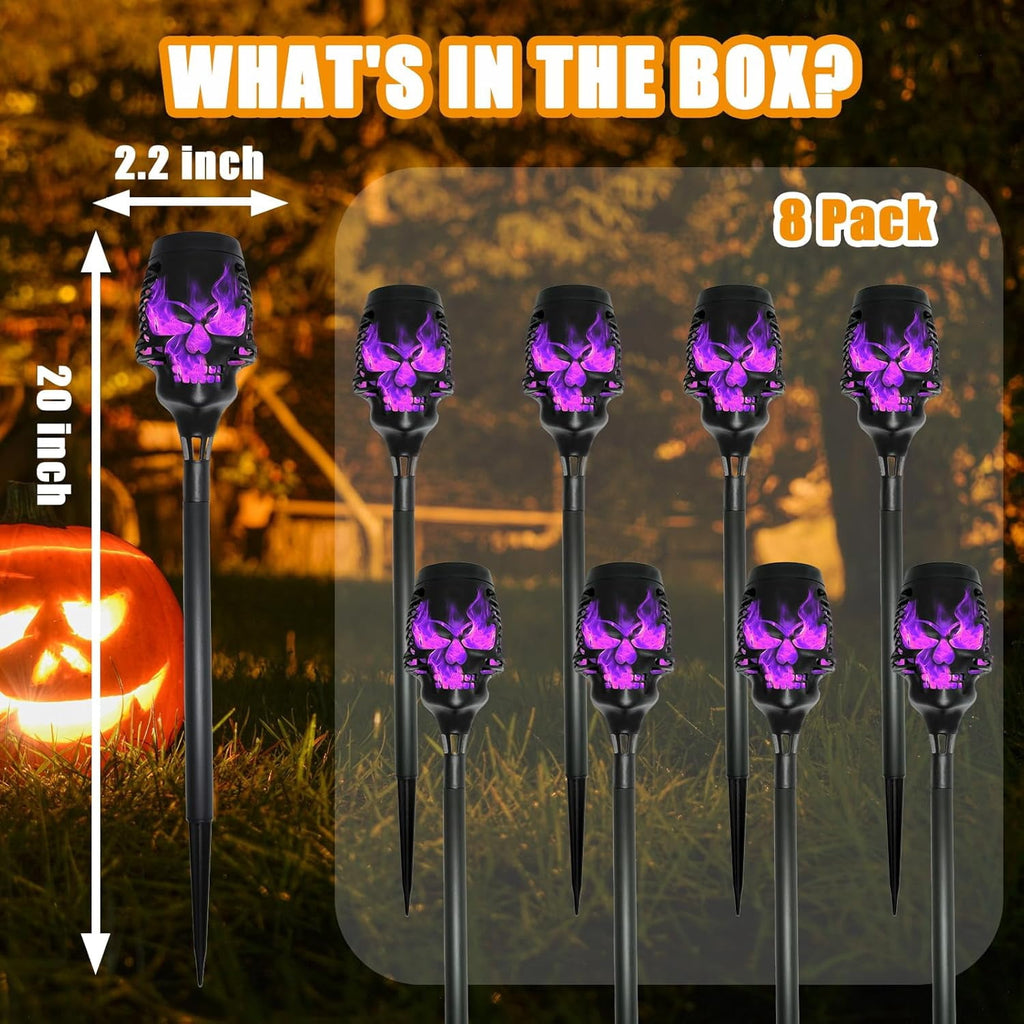 12PCS-Halloween Solar Lights Outdoor Pathway Lights, LED Waterproof Skull Stake Lights for Yard Garden Path Walkway Driveway Patio Lawn Halloween Décor (Purple)
