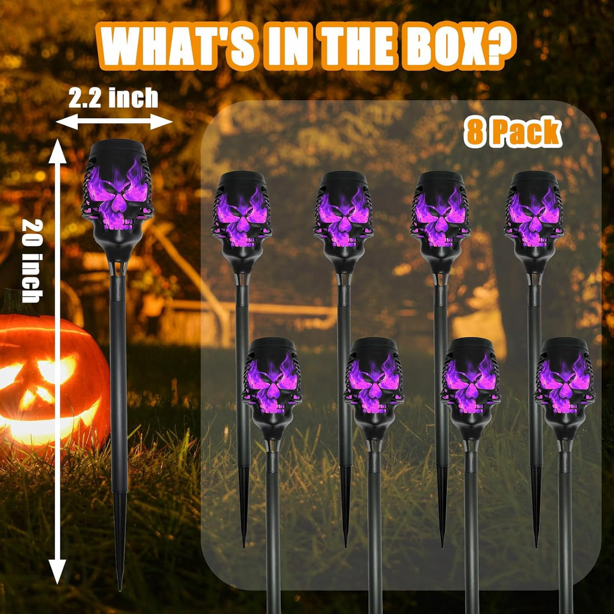 12PCS-Halloween Solar Lights Outdoor Pathway Lights, LED Waterproof Skull Stake Lights for Yard Garden Path Walkway Driveway Patio Lawn Halloween Décor (Purple)