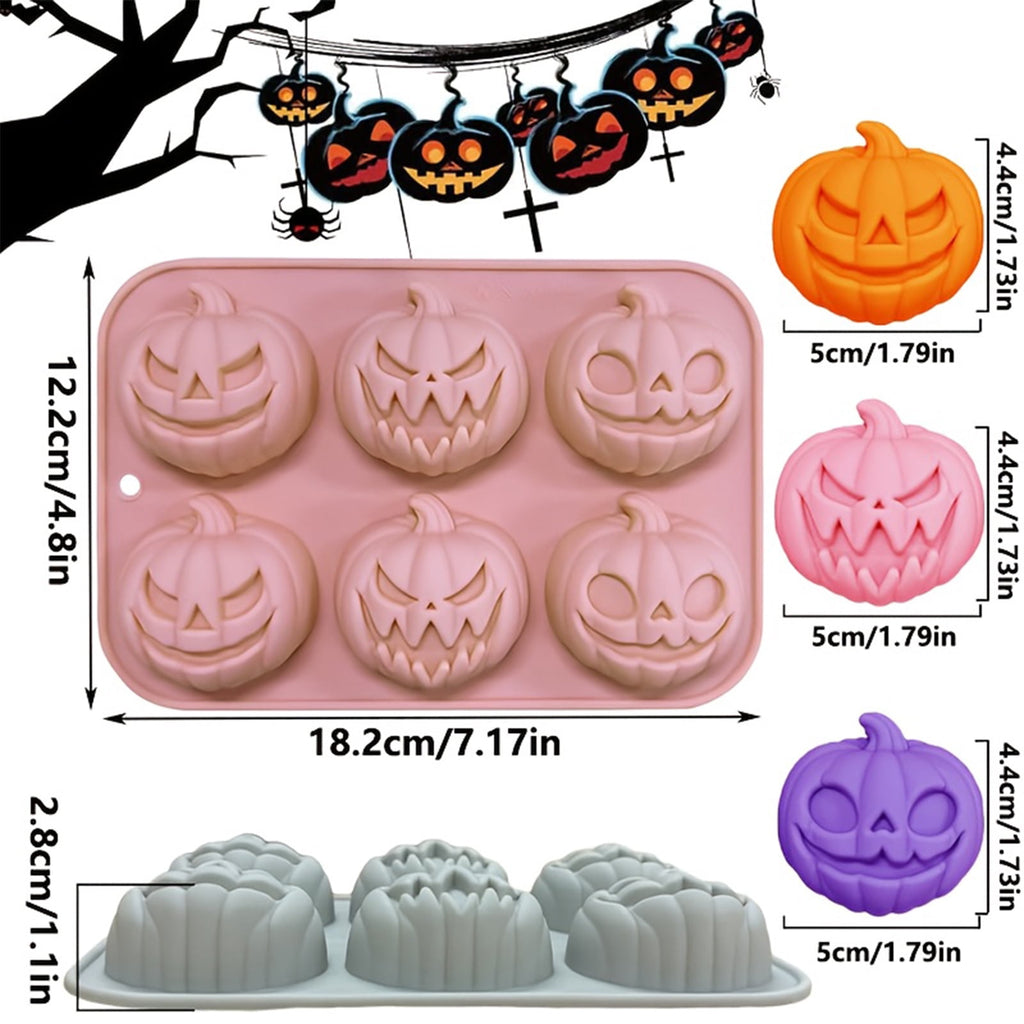 Ktlvex 6-Cavity Pumpkin Silicone Mold, Rectangular, Food-Grade, Pink – for Halloween Chocolate, Soap & Baking
