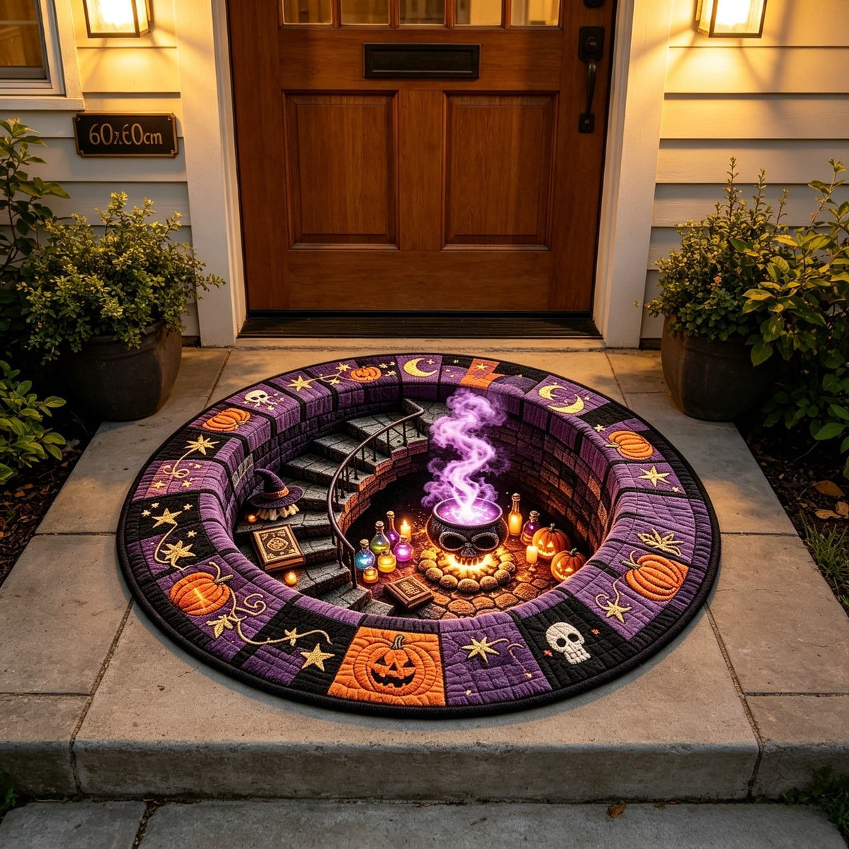 Halloween Wreath Shaped Rugs, Soft Indoor Mat for Entryway, Kitchen, Halloween Party, Pumpkin Witch Spooky Home Decor, 23.62x15.75 Inches