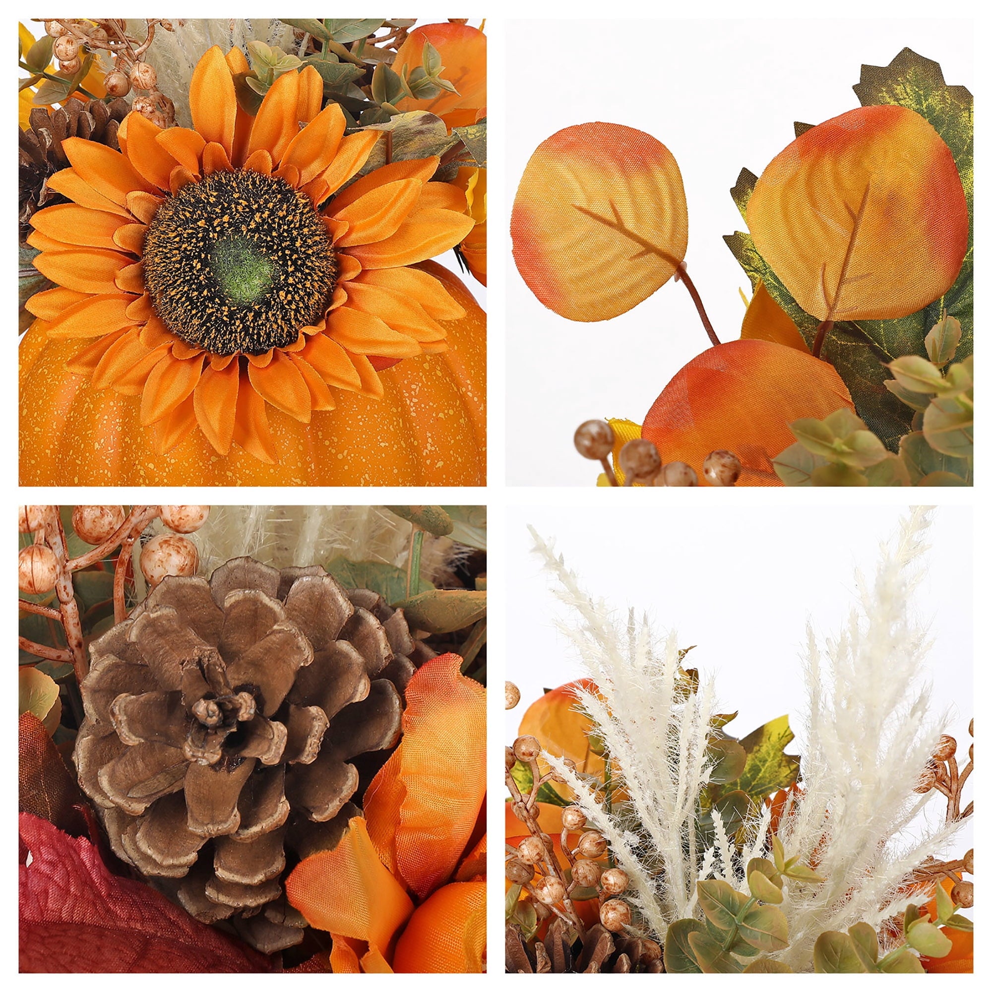 Briful 12.9"Artificial Pumpkin Floral Arrangement with Orange Sunflowers Leaves Fall Table Centerpiece for Harvest Autumn Décor