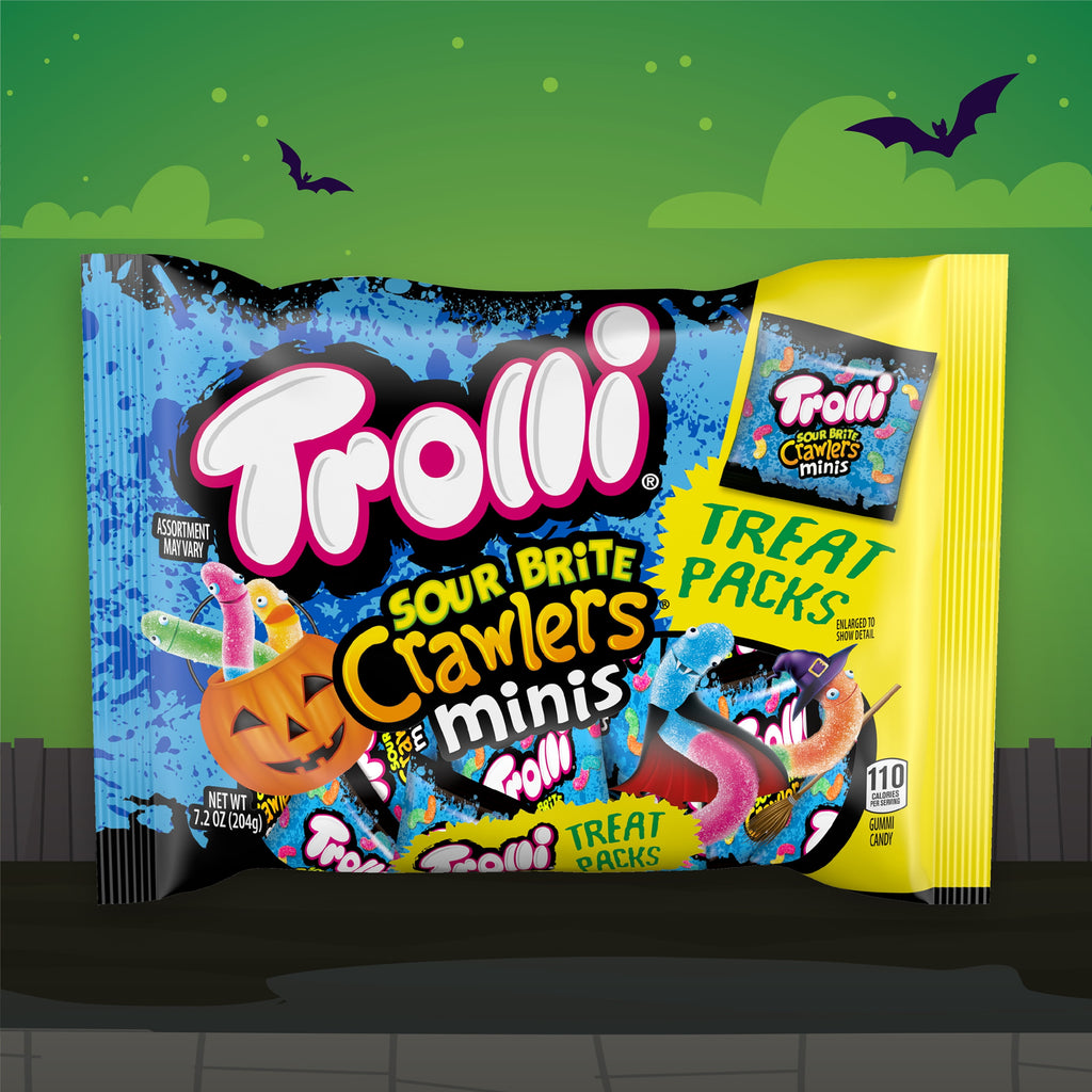 Trolli Sour Brite Crawlers, Halloween Sour Candy Treat Packs, 7.2 oz Bag, 12 Count