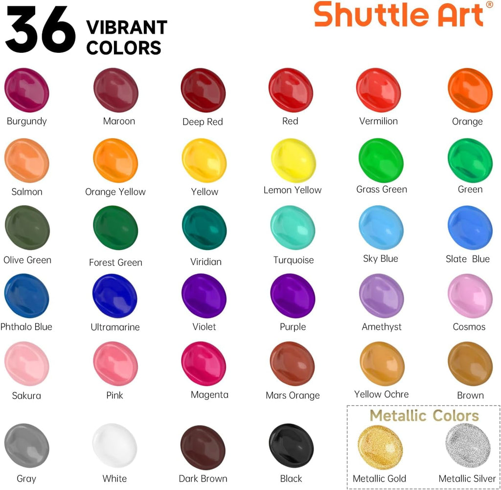Acrylic Paint, Shuttle Art 50 Colors Acrylic Paint Set, 2oz/60ml Bottles, Rich Pigmented, Water Proof, Acrylic Paints for Artists, Beginners on Canvas Rocks Wood Ceramic Fabric