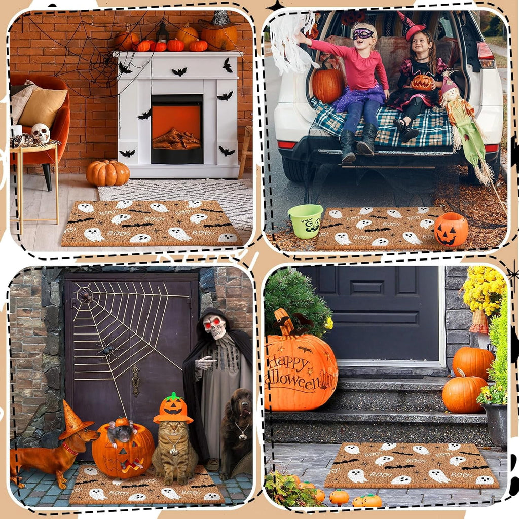 Jinswick Halloween Doormat Coir Ghost Welcome Doormat Funny Halloween Boo Bat Door Mat with Anti-Slip Rubber Non Slip Floor Mat for Indoor Front Door Entrance Decor, 16 x 24 Inch(Amusing)
