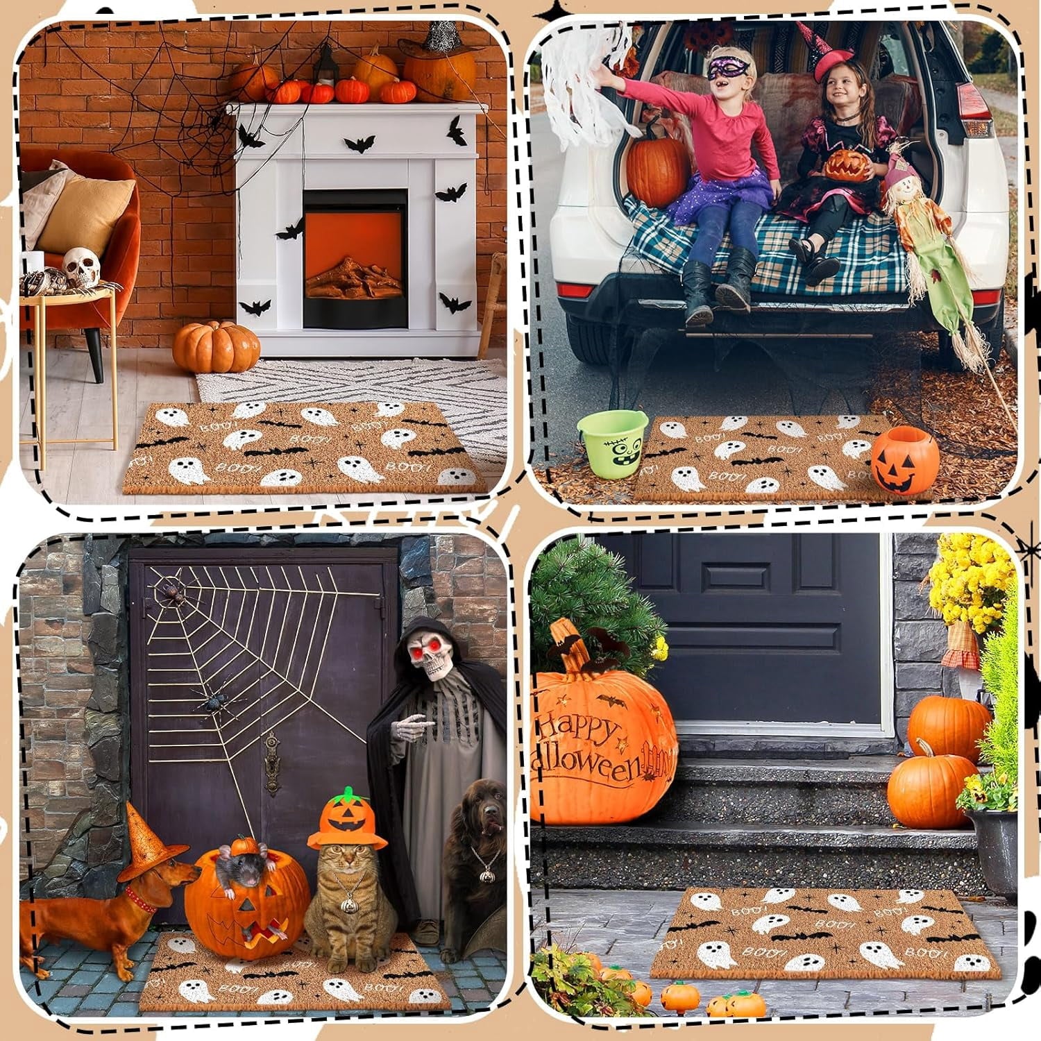 Jinswick Halloween Doormat Coir Ghost Welcome Doormat Funny Halloween Boo Bat Door Mat with Anti-Slip Rubber Non Slip Floor Mat for Indoor Front Door Entrance Decor, 16 x 24 Inch(Amusing)
