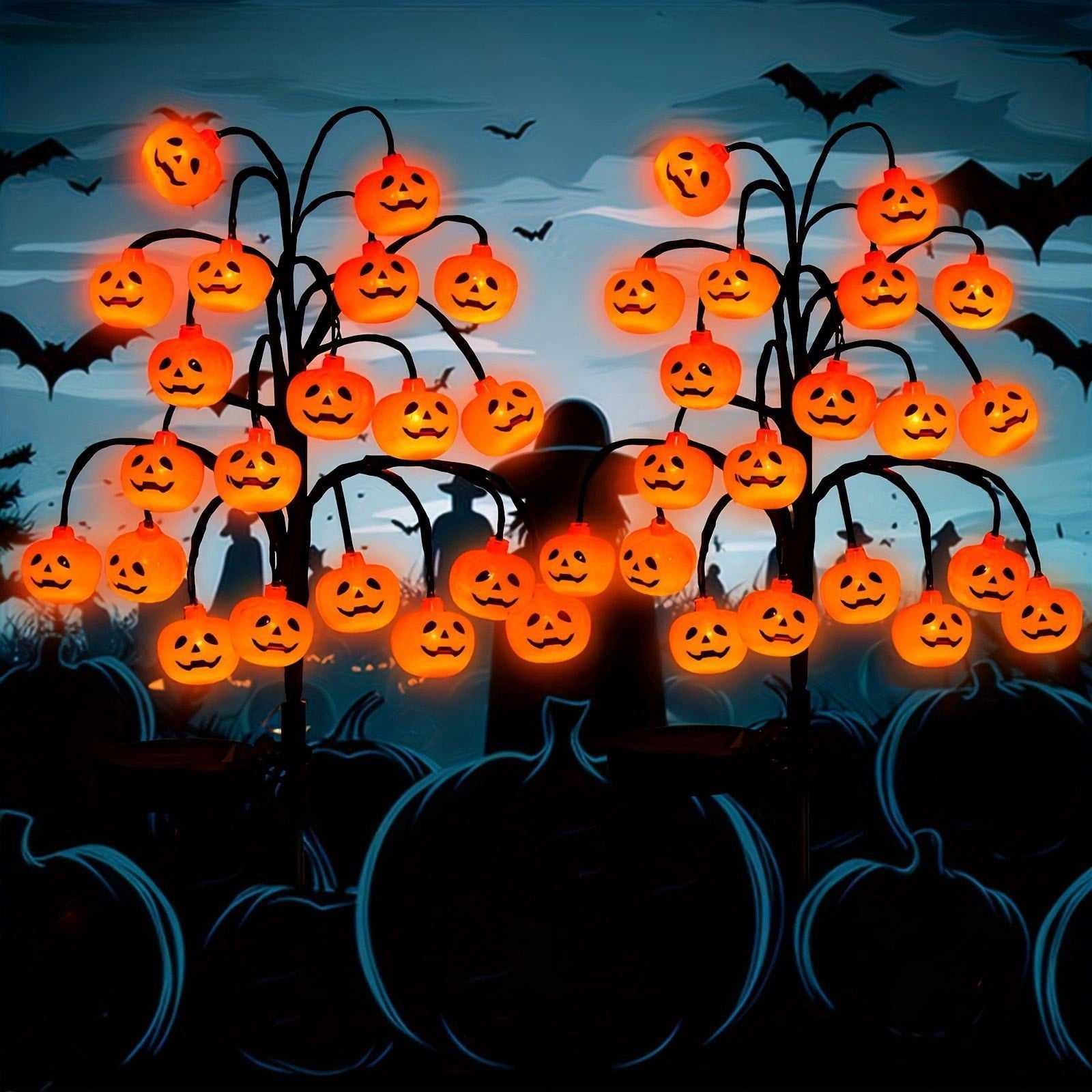 Btomtd 29.92 inch Solar Halloween Pumpkin Branch String Light 20 LED Waterproof Decorative Light for Outdoor Garden Terrace Pathway Trod Lighting Decor, Orange