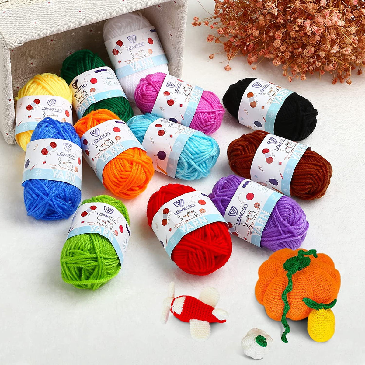 Moncolis 12 Skeins Mini Yarn for Knitting Crochet Craft - 100% Acrylic,0.53oz/15g,28 Yards/Roll