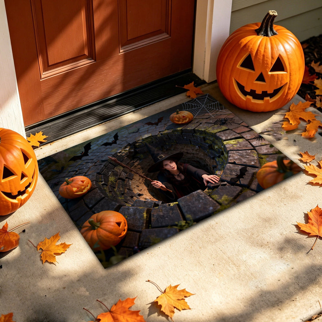 3D Optical Illusion Halloween Doormat Visual Trap Hole Design Non Velvet Entryway Rug Washable Floor Mat