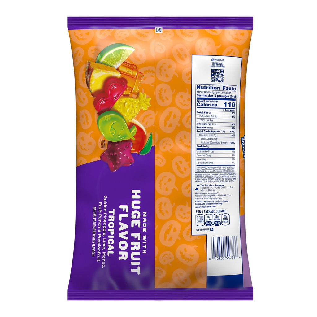 Jolly Rancher Gummies Assorted Tropical Flavored Snack Size, Halloween Candy Bag, 9.6 Oz