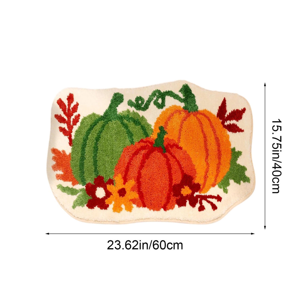 Fall Bathroom Rug Cute Pumpkin Shape Bath Mat Autumn Orange Non Slip Shower Rugs Foot Mat Front Door Mat Carpet Floor Rug for Kitchen Bedroom Living Room Family Decor
