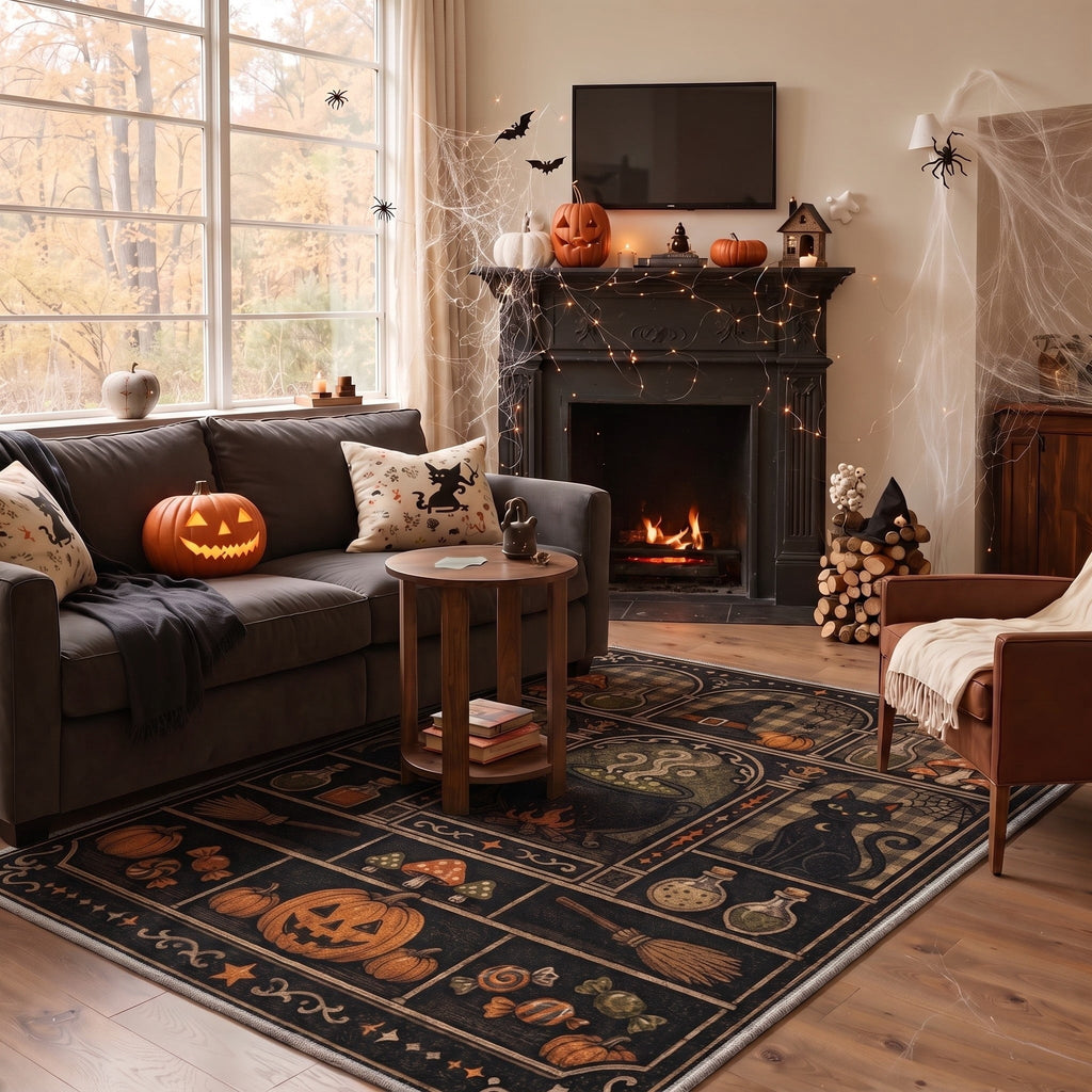 GENIMO 2'x3' Halloween Doormat, Washable Non Slip Soft Whimsical Cat Outdoor Door Mat for Front Door Covered Porch Patio Entryway, Rustic Black