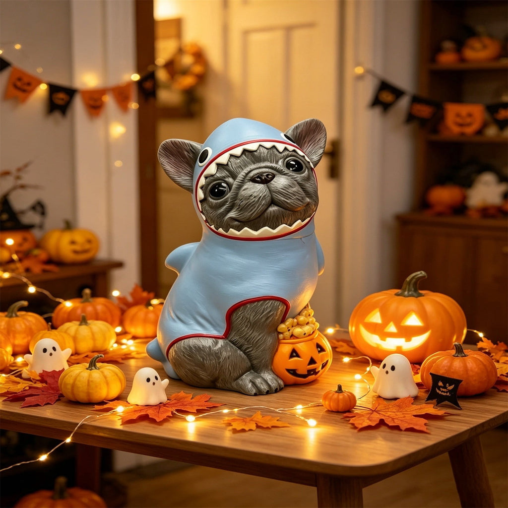 Clearance Halloween Schnauzer Bat Figurine with Ghost Bucket, 8 inch Resin Cute Dog Gifts Tabletop Decor