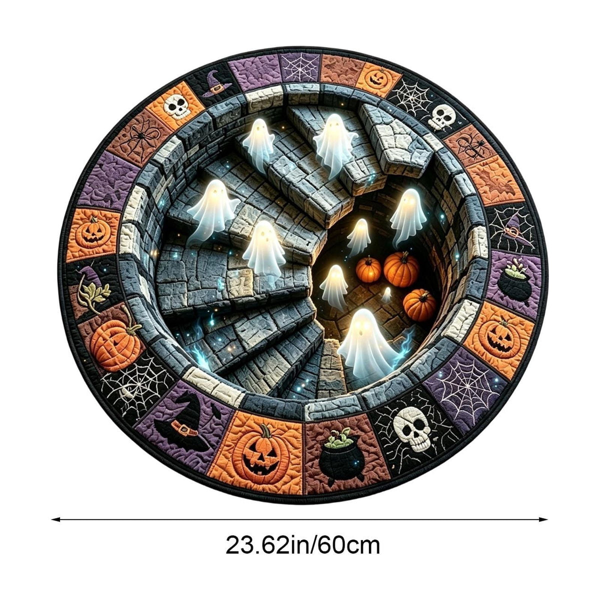 Halloween Wreath Shaped Rugs, Soft Indoor Mat for Entryway, Kitchen, Halloween Party, Pumpkin Witch Spooky Home Decor, 23.62x15.75 Inches