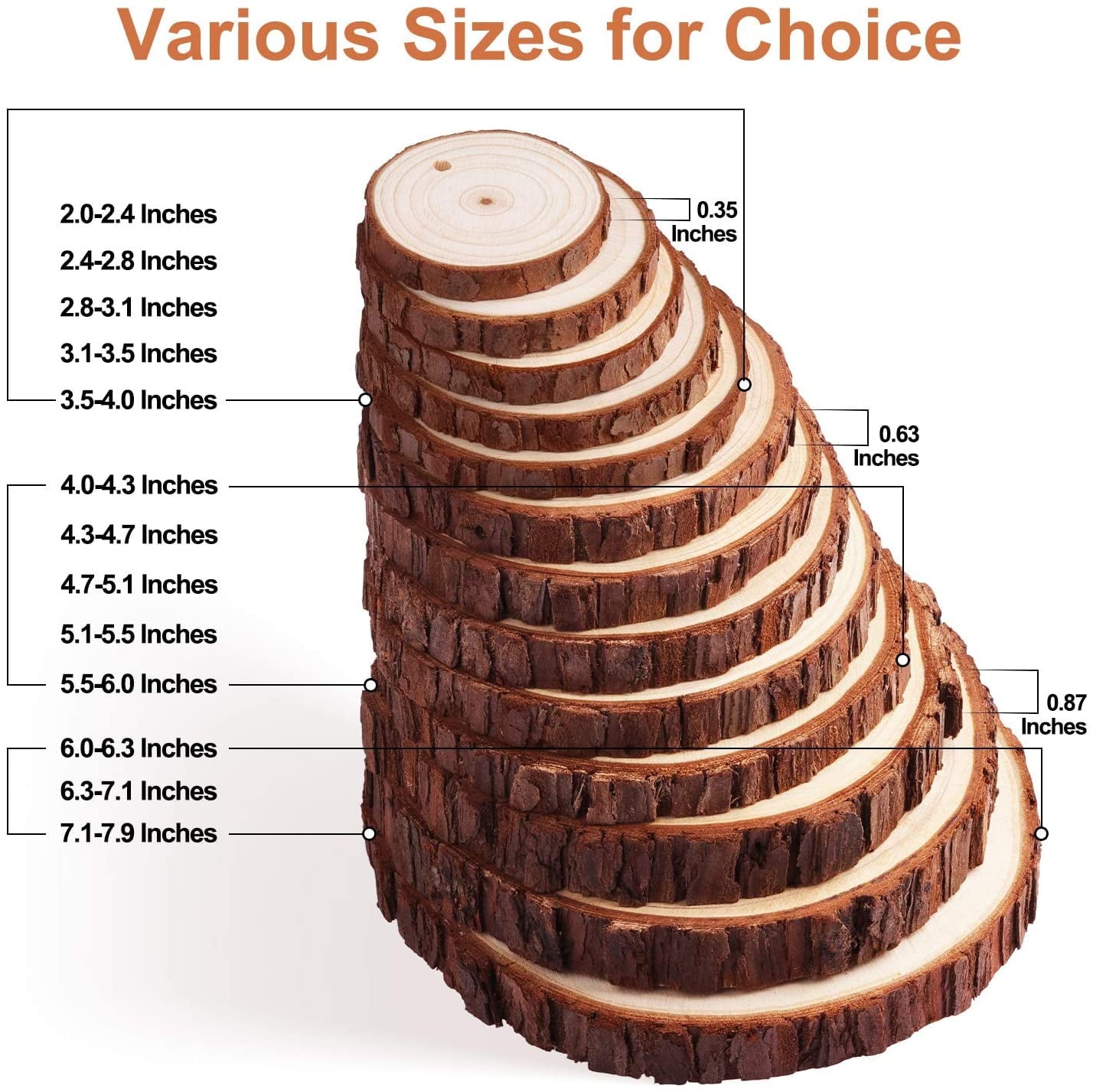 Fuyit Wood Slices 6 Pcs 6-6.3 inches Unfinished Natural Tree Slice Wooden Circle with Bark Log Discs for DIY Arts and Craft Wedding Christmas Ornaments