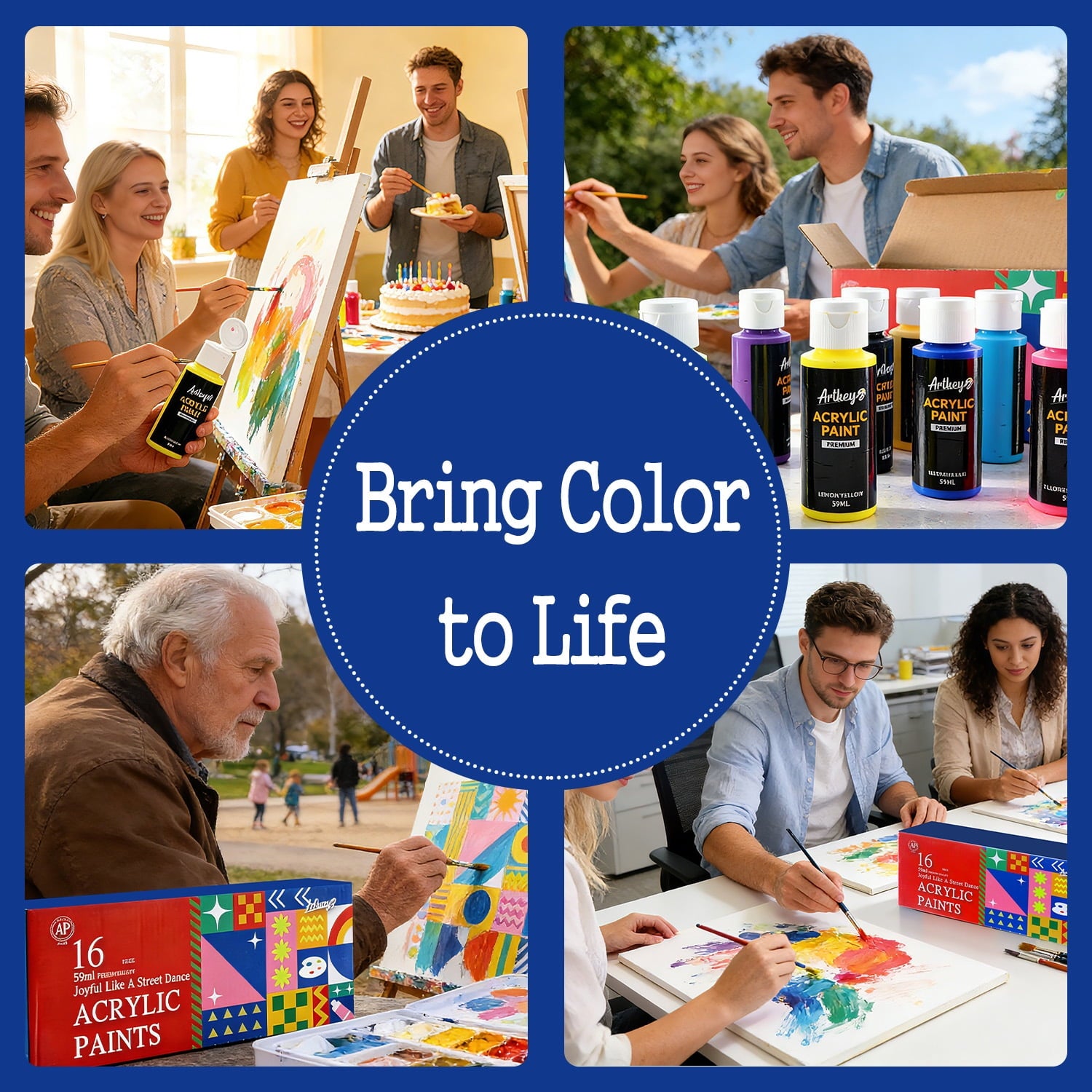 Artkey Acrylic Craft Paint Set, Festival, 24 Colors (2-Ounce)