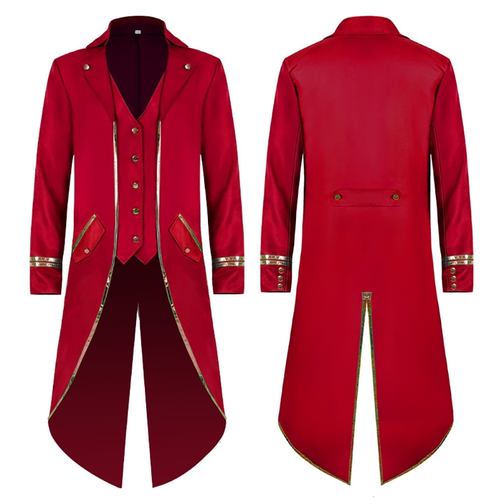 IBTOM CASTLE Men's Steampunk Vintage Tailcoat Jacket Gothic Medieval Victorian Frock Button Down Swallow Coat Uniform L Blue & Gold