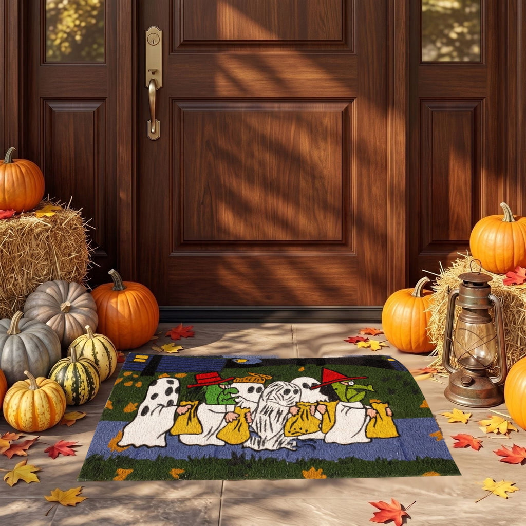 QLUEWX Halloween Doormat 35.4×23.6 Inch, Cute Ghost Dog Printed Coir Front Door Mat, Washable Anti Slip Coconut Fiber Entry Rug for Outdoor Porch Farmhouse Fall Halloween Home Christmas Decor