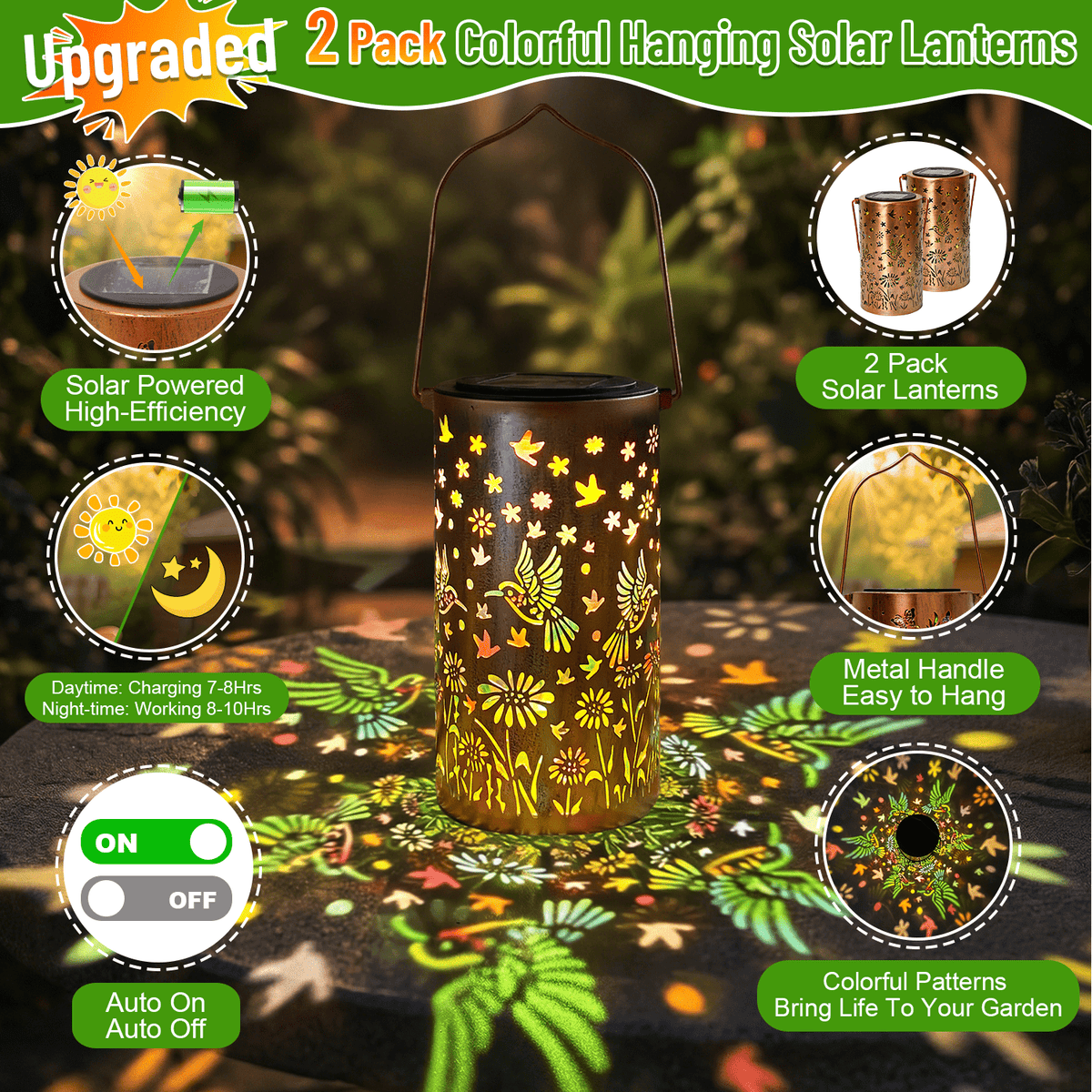 Colorful Solar Lanterns IP65 Outdoor Waterproof, Mother's Day Gifts for Women Mom Grandma - LED Colorful Sunflower Solar Lights Metal Hanging Lantern for Patio Yard Porch