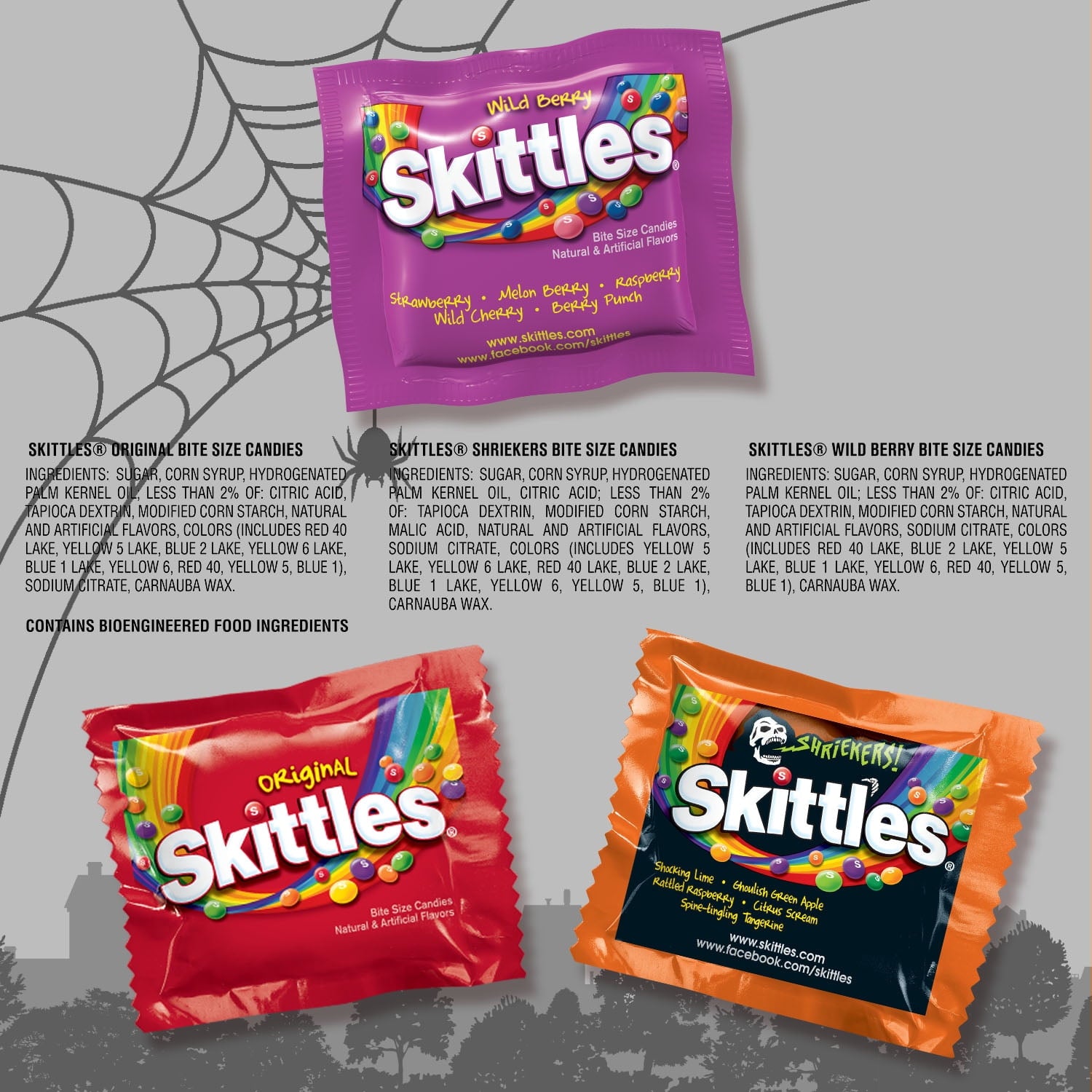 Skittles Original, Wild Berry & Shriekers Fun Size Chewy Halloween Candy, 20 Count Bulk Bag