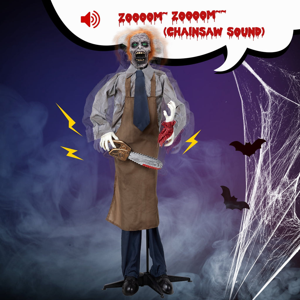 Ktaxon 6ft Chainsaw Killer Animated Halloween Decoration Creepy Halloween Killer w/ Pre-Recorded Screaming, LED Eyes